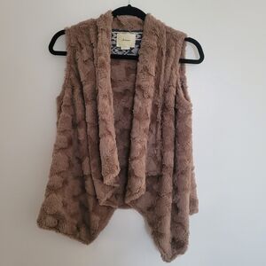 Anthropologie Elevenses Brown Taupe Pelage Faux Fur Vest Draped Size S Plush